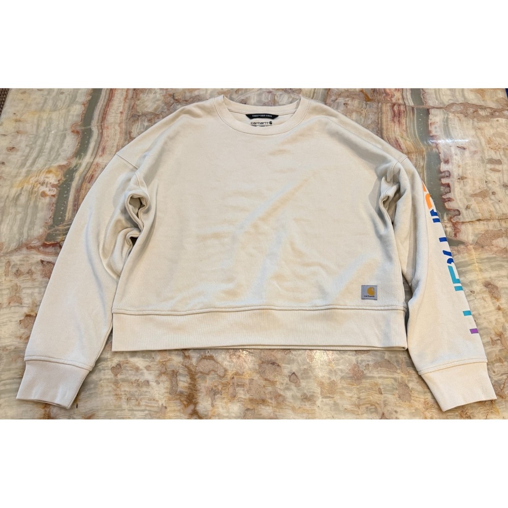Carhartt Womens Pullover Sweatshirt Beige Tencel Fiber Series Loose Fit Size S